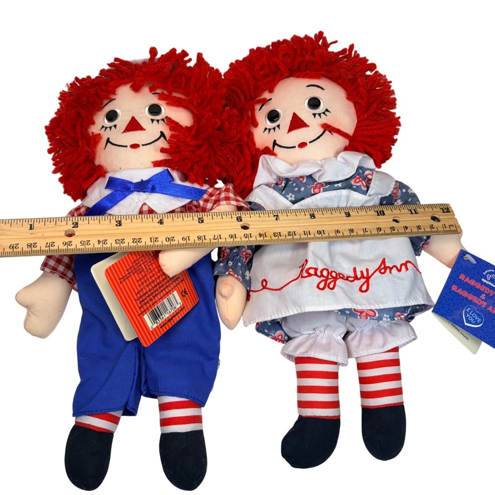 VTG 90s Applause Raggedy Ann Andy Plush Dolls Set Tags Attached Red Yarn Hair - Picture 9 of 14